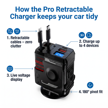 Apex Auto™ Pro Retractable Car Charger - No Clutter, Just Charge