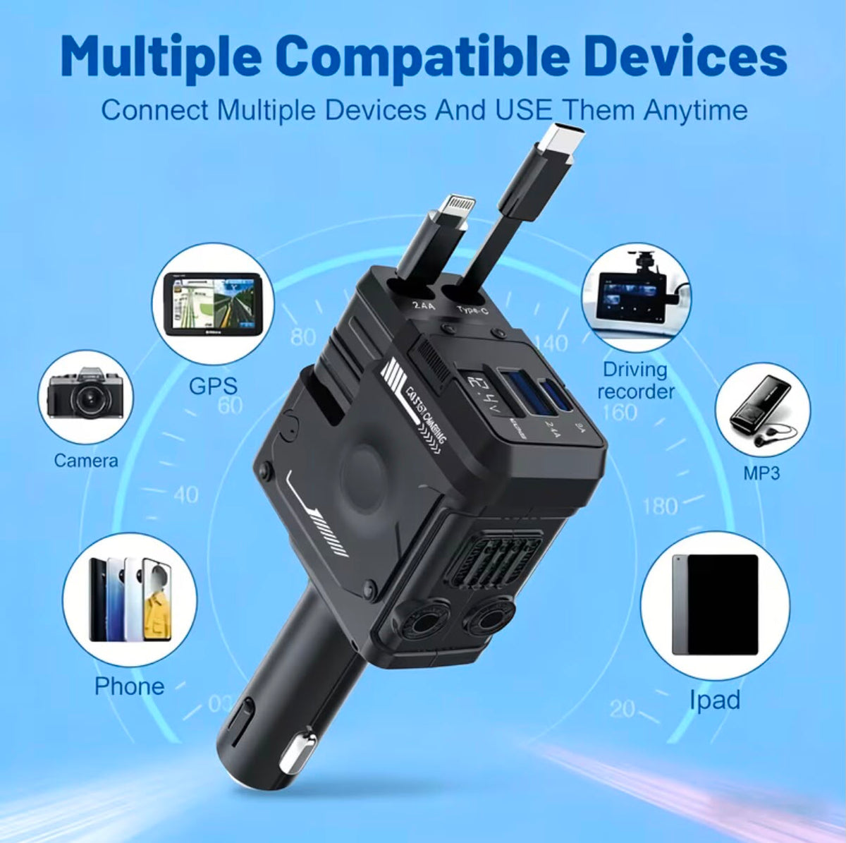 Apex Auto™ Pro Retractable Car Charger - No Clutter, Just Charge