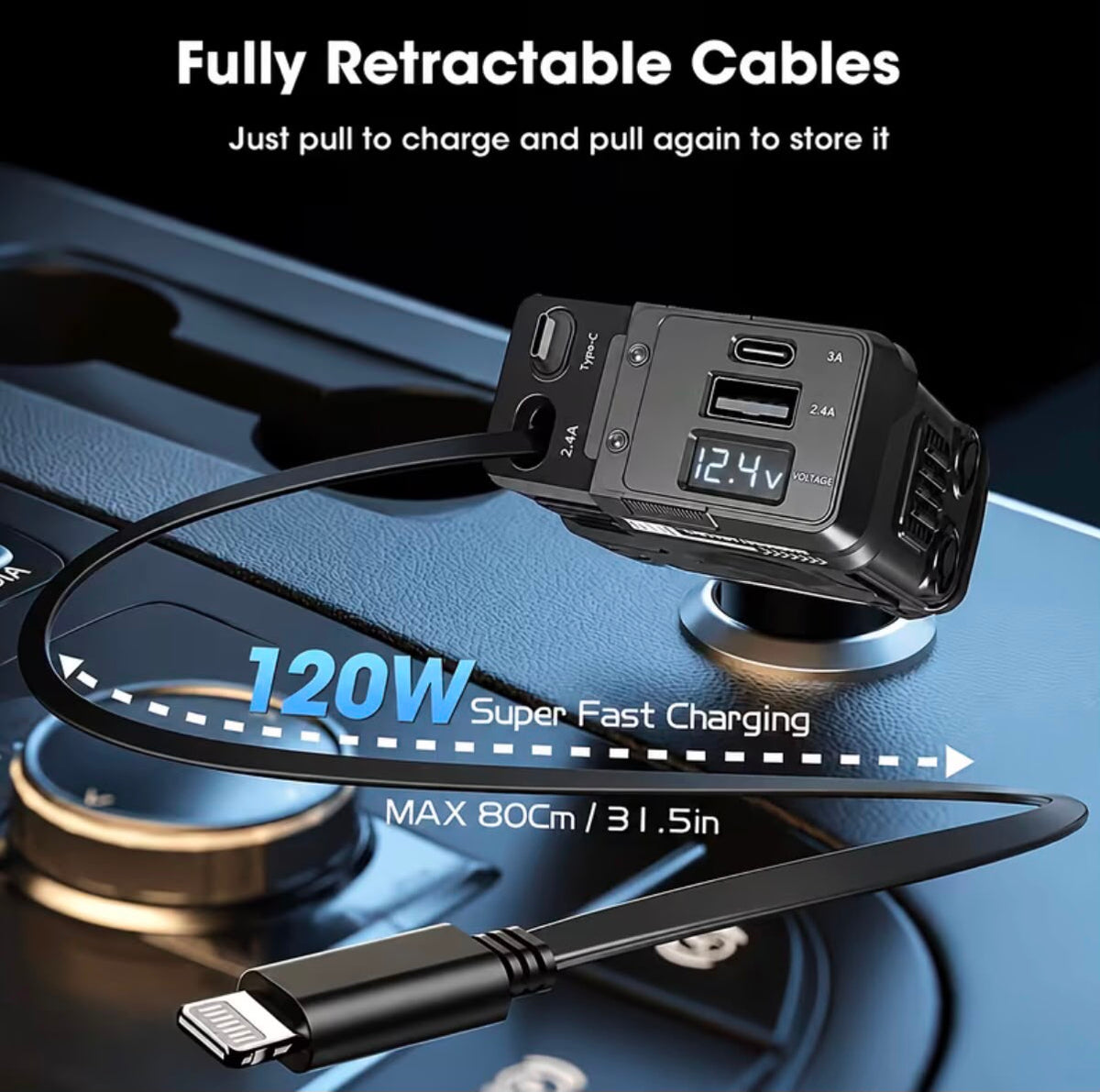 Apex Auto™ Pro Retractable Car Charger - No Clutter, Just Charge